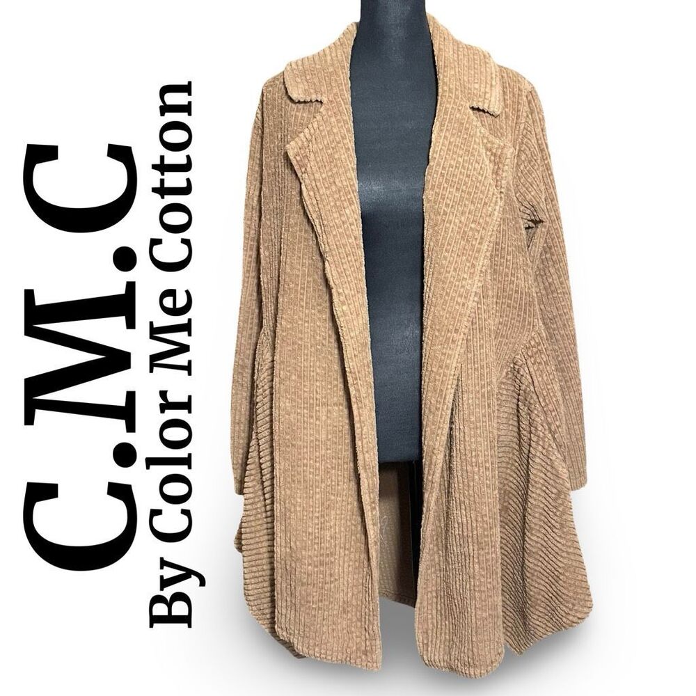C.M.C Brown Corduroy Jacket, Open Draped Front, Asymmetrical Hem, Size Medium